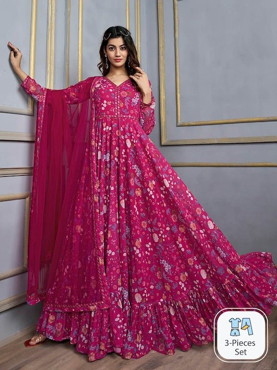 Georgette Embroidered Pink Fancy Anarkali Suit at Rs 900 in Surat
