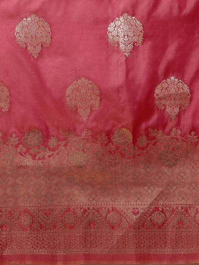 Pink & Gold-Toned Woven Design Zari Silk Blend Saree - Inddus.in