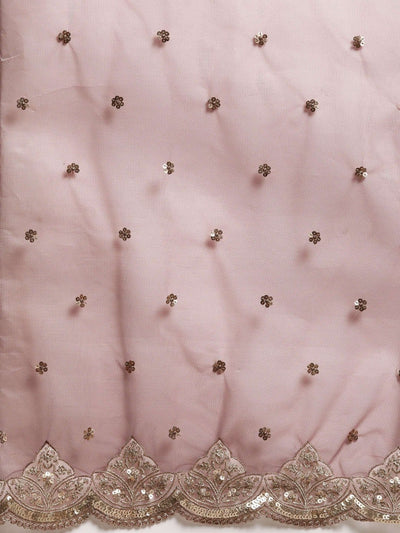 Pink & Golden Net Embellished Saree - Inddus