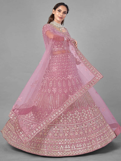 Pink Net Partywear Lehenga Choli - Inddus