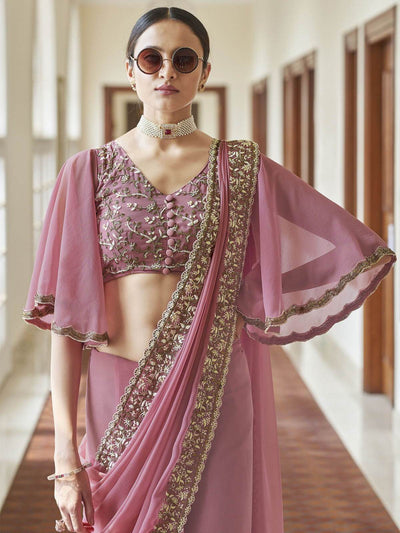 Pink Organza Partywear Saree - Inddus