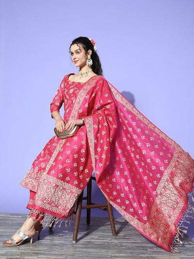 Pink Pure Cotton Unstitched Dress Material - Inddus.in