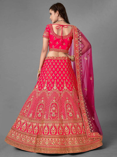 Pink Satin Partywear Lehenga Choli - Inddus