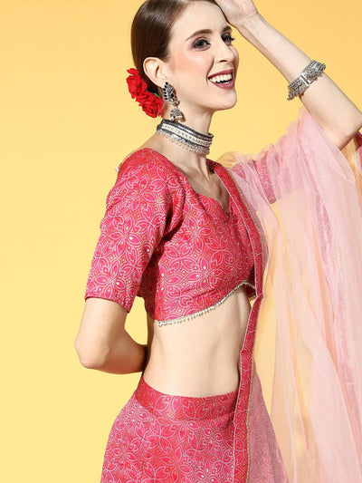 Pink Woven Design Semi-stitched Lehenga Choli With Dupatta - Inddus.in
