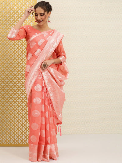 Pink Zari Woven Design Banarasi Saree with Blouse Piece - Inddus.in
