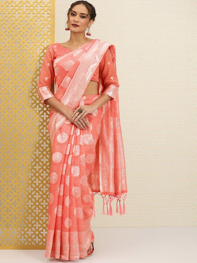 Pink Zari Woven Design Banarasi Saree with Blouse Piece - Inddus.in