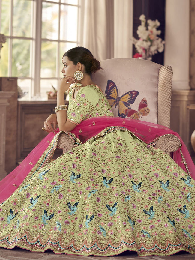 Unique Pista Green Dupion Silk Lehenga Choli With Pink Dupatta at Best  Price in Mumbai | Naksh Creation