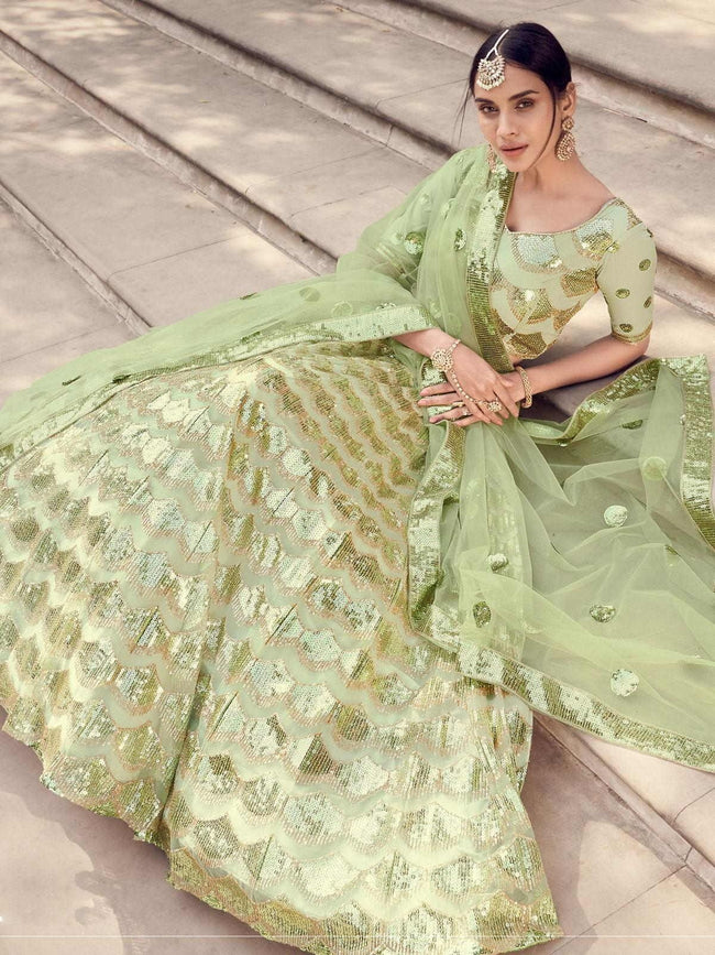 Buy online Green Embroidered Lehenga Saree from ethnic wear for Women by  Mahotsav for ₹2789 at 66% off | 2024 Limeroad.com