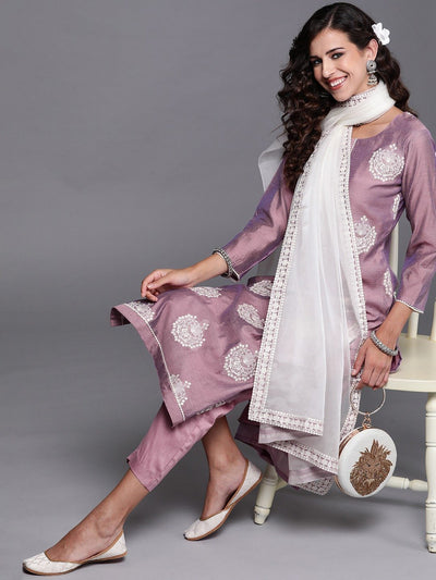 Purple Embroidered Kurta Set - Inddus