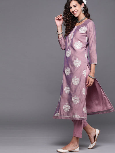 Purple Embroidered Kurta Set - Inddus