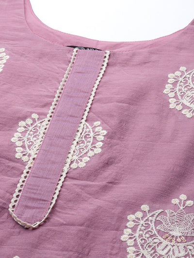 Purple Embroidered Kurta Set - Inddus