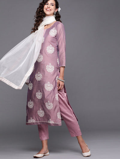 Purple Embroidered Kurta Set - Inddus