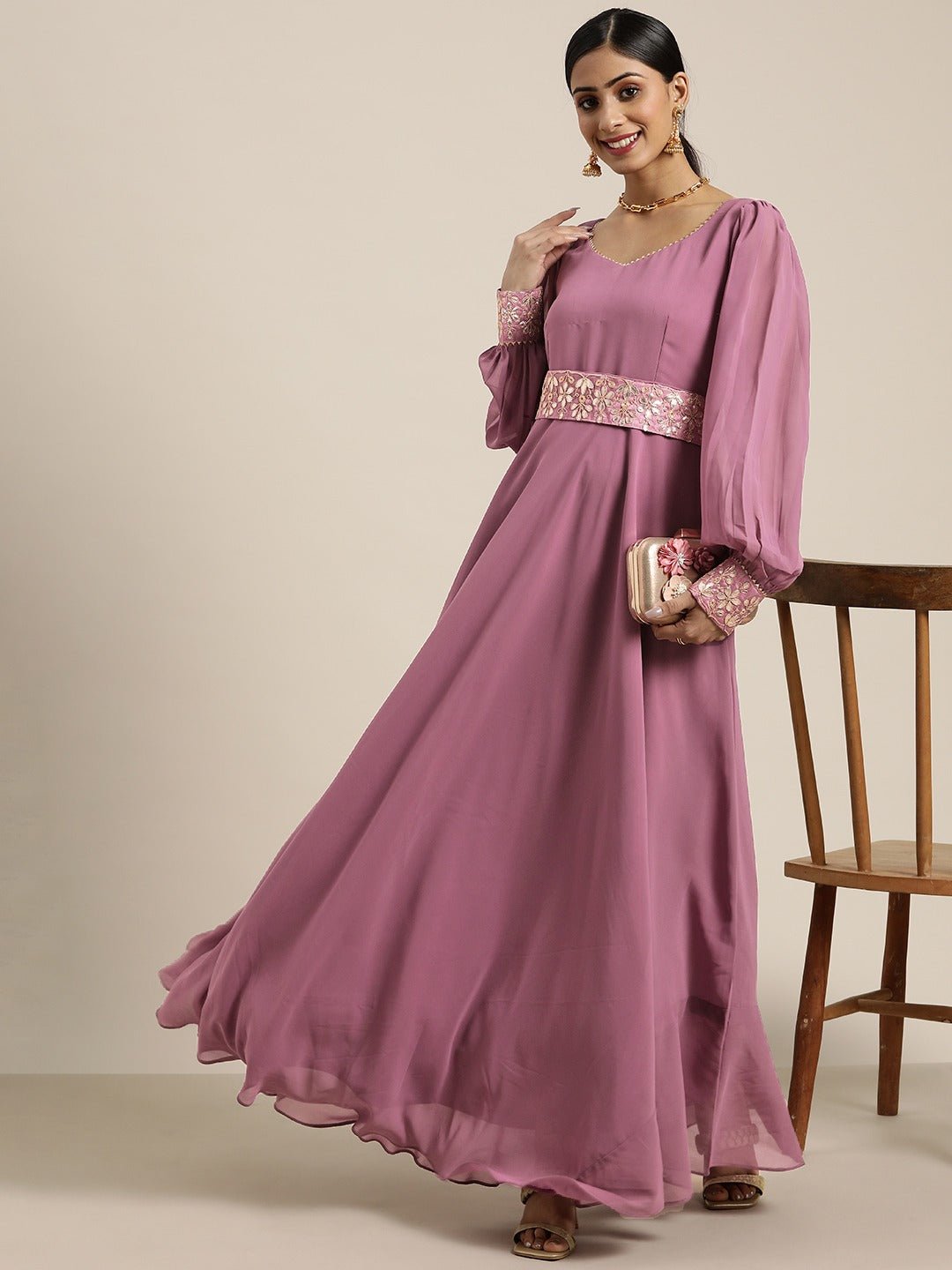 Buy Alluring Purple Georgette Embroidered Dresses - Inddus.in