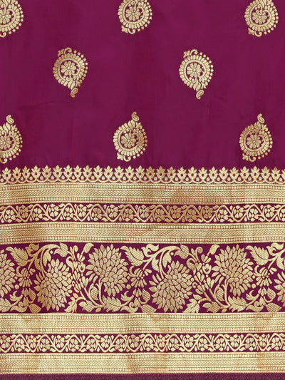 Purple & Golden Ethnic Motifs Zari Silk Blend Saree - Inddus.in