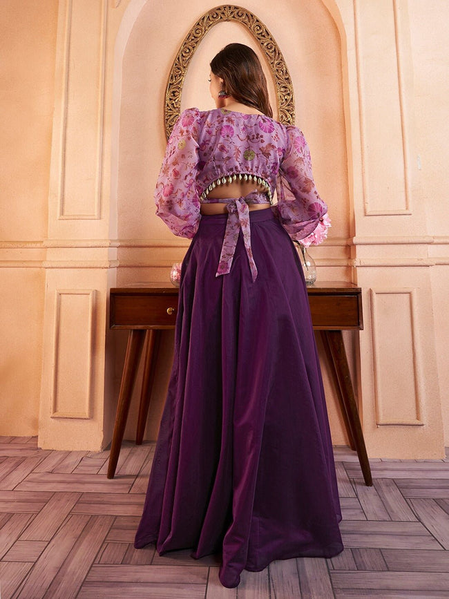 strapless open back dress Purple Print Crop Top Inddus.in