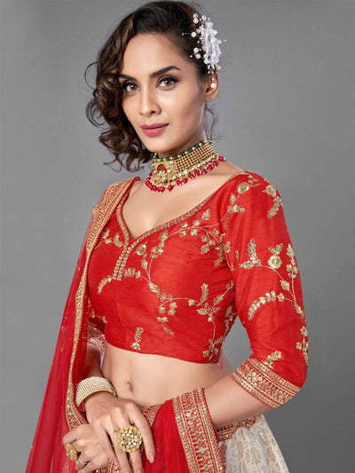 Red Art Silk Partywear Lehenga Choli - Inddus