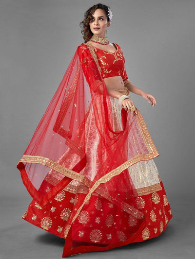 Red Art Silk Partywear Lehenga Choli - Inddus