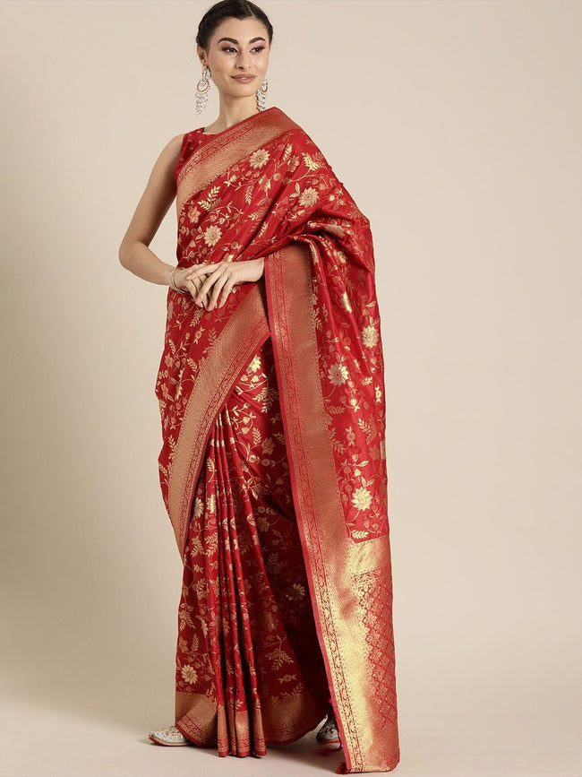 Red and Gold Silk Saree | Red and Gold Saree | Red Silk Sarees – Lady India
