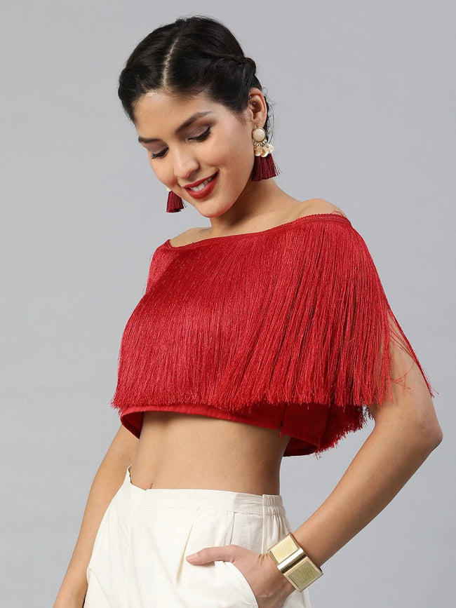 Silk blend Maroon Solid Crop Top Women Crop Tops Online Inddus.in