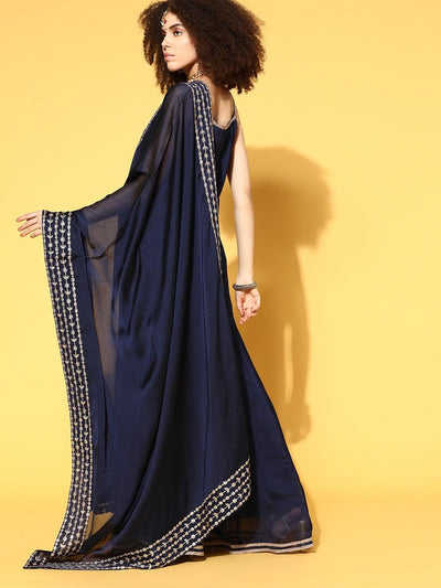 Royal Blue Short Kurta with Sharara and Dupatta - Inddus