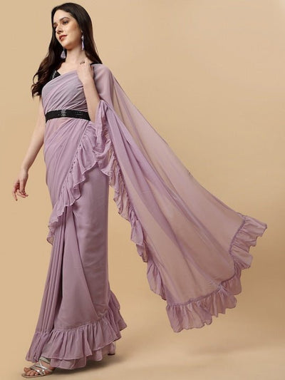 Ruffle Saree with Sequins Blouse Piece & Belt - Inddus.in