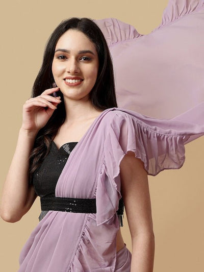 Ruffle Saree with Sequins Blouse Piece & Belt - Inddus.in