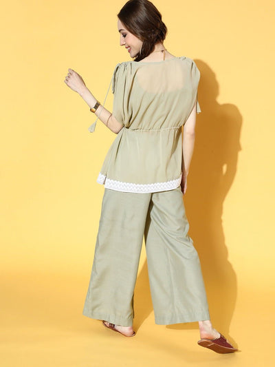 Sage Green Poly Georgette Solid Clothing Set - Inddus