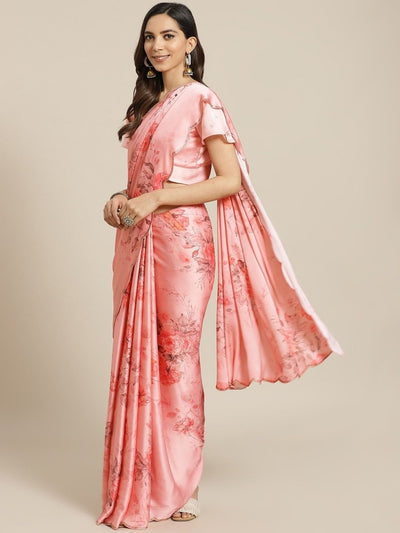 Satin Pink Traditional Saree - Inddus.in