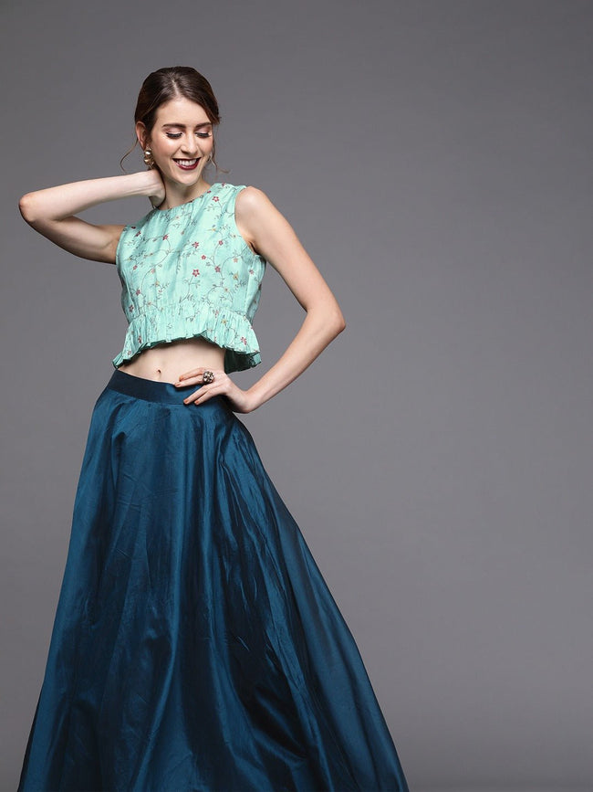 Crop top with Skirt and Georgette heavy Srug and coading work