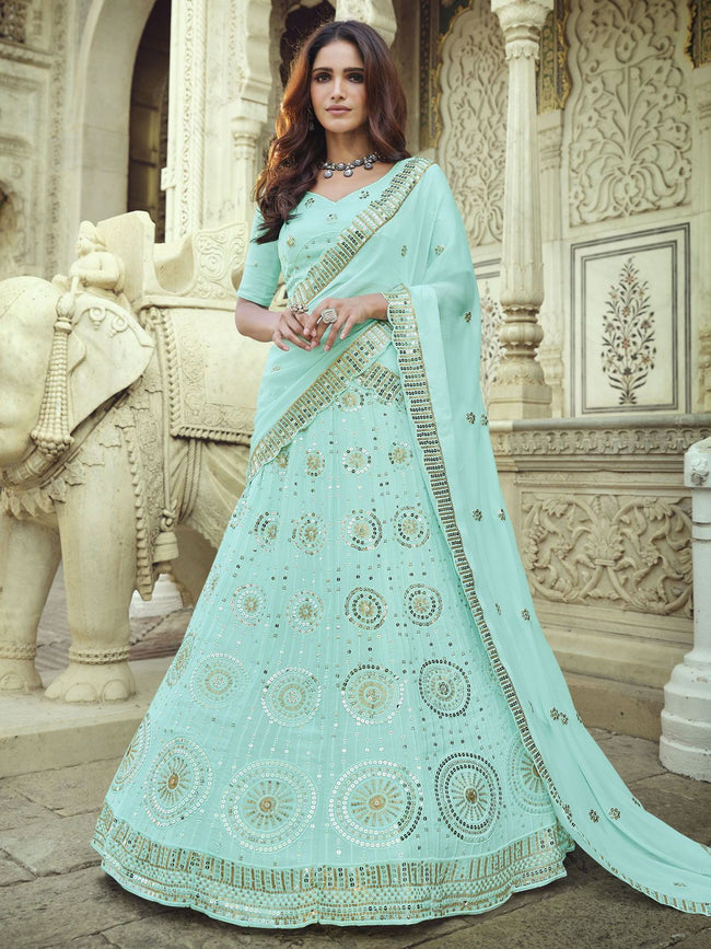 Buy Mint Green Georgette Lehenga Choli with Embroidery & Moroccan Border  design