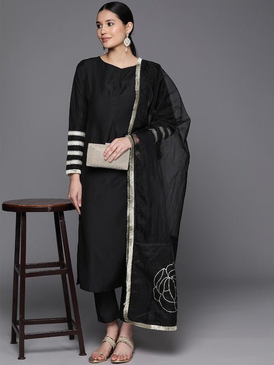 Solid Lace Detailing Kurta with Trouser and Dupatta