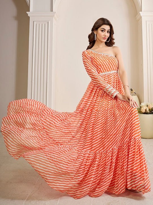 Striped Off Shoulder Maxi Ethnic Dress– - Main Image