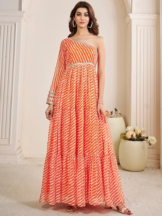 Striped Off Shoulder Maxi Ethnic Dress– - Main Image