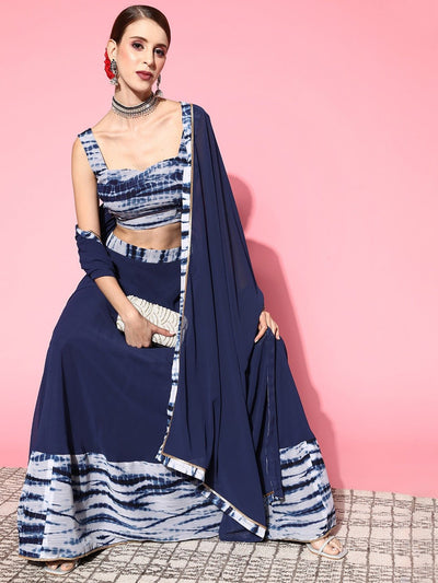 Stunning Blue Dyed Semi-stitched Lehenga Choli With Dupatta - Inddus.in