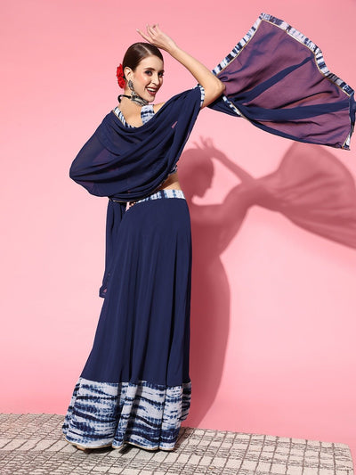 Stunning Blue Dyed Semi-stitched Lehenga Choli With Dupatta - Inddus.in