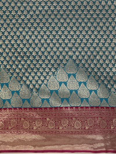Teal & Purple Traditional Zari Woven Design Banarasi Saree with Blouse Piece - Inddus.in
