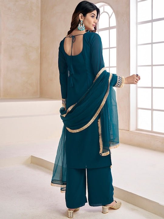Buy Green Striped Polyester Straight Sharara Suit Set With Dupatta Online  at Rs.1109 | Libas