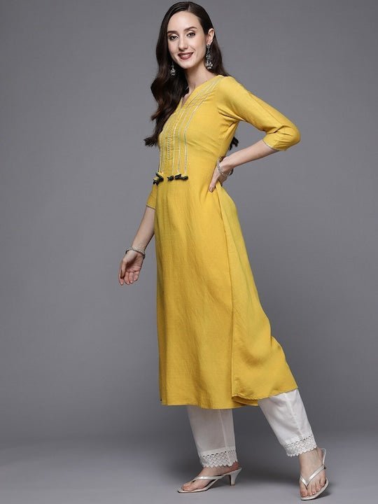 Lavanya The Label Embroidered V-Neck Kurta with Trousers - Absolutely Desi
