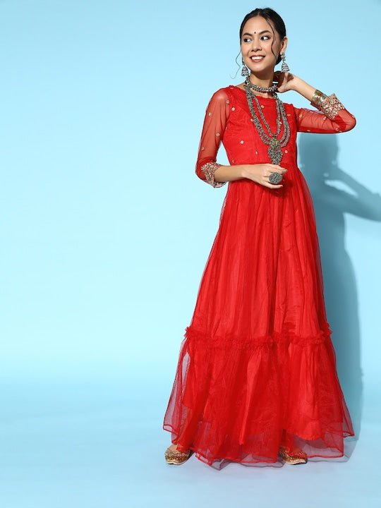 ASOS Embellished Maxi Dress With Faux Feather Sleeves in Red | Lyst UK