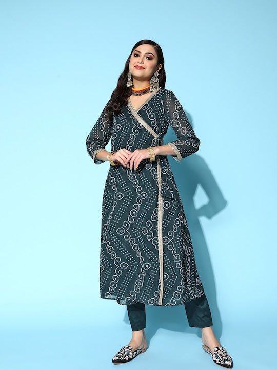 Nargis - Pine Green Angrakha Style Dress at Rs 3060.00 | Rajasthani Angrakha  Kurti, अंगरखा शैली की कुर्ती - SUKRUTI DESIGN, Surat | ID: 2849257328191