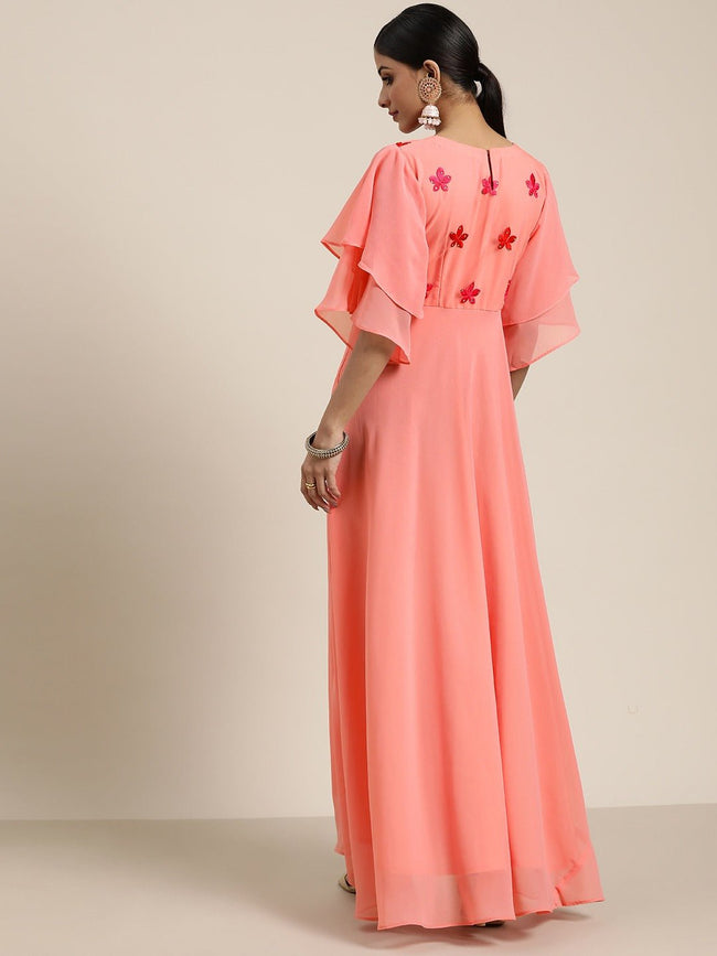 Pink Double Flair Padded Long Dress  Women Pink Dresses Online  Pink  dresses online Simple gowns Pink formal dresses