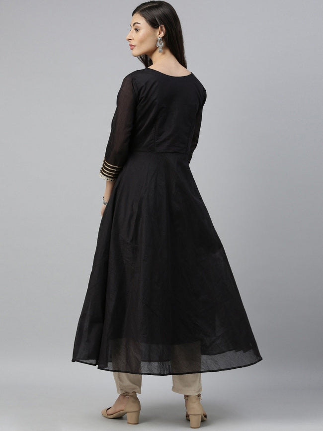 Anarkali Kurta Set Pure Cotton Black Solid Kurta With Trousers & Dupatta  Indian Dress Flared Anarkali Kurti Dress Indian Wedding - Etsy