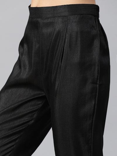 Women Black Yoke Design Kurta with Trousers - Inddus
