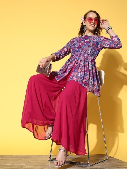 Buy Kalini Women Blue Ethnic Motifs High Slit Kurti with Skirt Online at  Best Price | Distacart