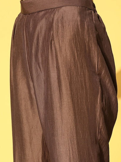 Women Brown Kurta with Trousers & With Dupatta - Inddus.in