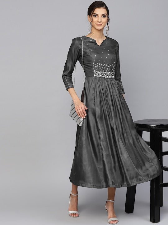 blue dress for baby girl Zapaka Womeen Charcoal Mother of The Bride Dress with Slit A Line V-Neck Lace Appliques Chiffon Wedding Guest Dress, Charcoal / US22W main image 1