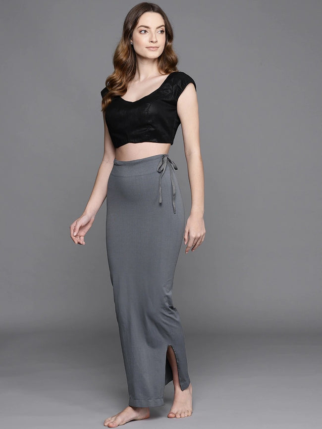 Women Charcoal Grey Solid Saree Shapewear–