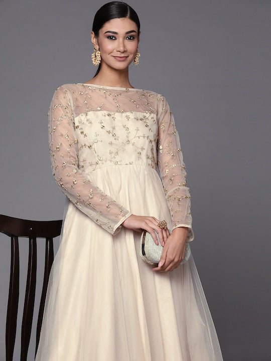 Light Pink Net Ethnic Motifs Yoke Embroidered Maxi Dress - Inddus.com Inddus.in Light Pink Net Ethnic Motifs Yoke Embroidered Maxi Dress - Inddus.com Inddus.in