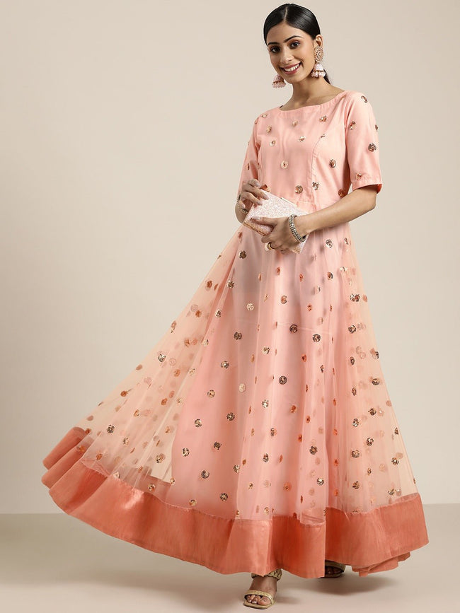 Buy Nakarani Womens Chanderi Cotton Blend Anarkali Style Gown for Girl and  Women PInk at Amazonin