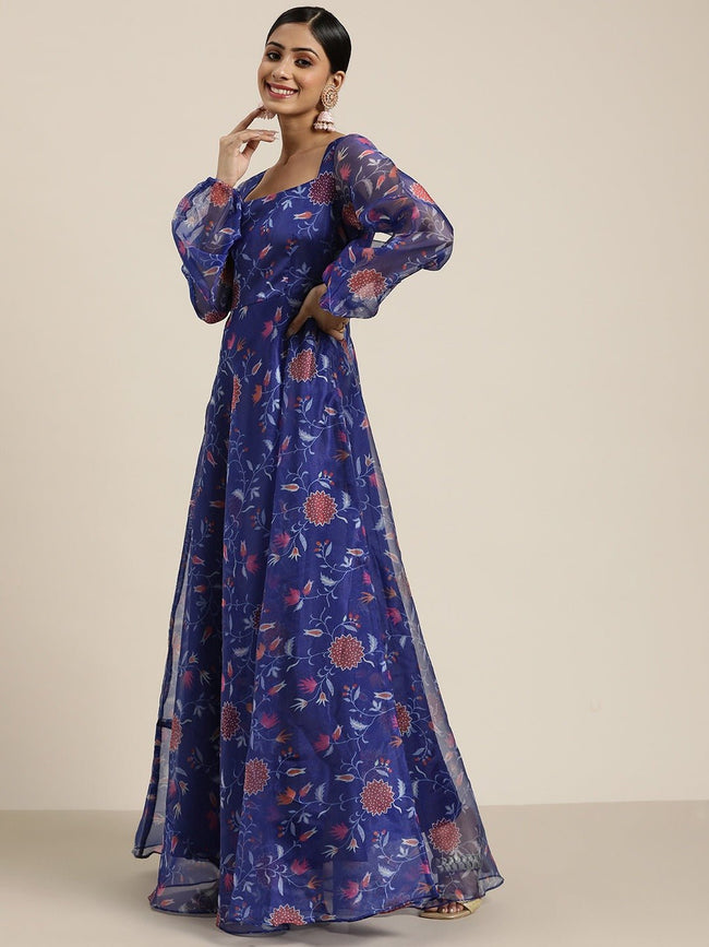 Women Elegant Blue Floral Gowns for Days Inddus.in